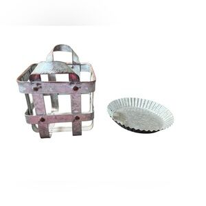 Set of two galvanized candle holders